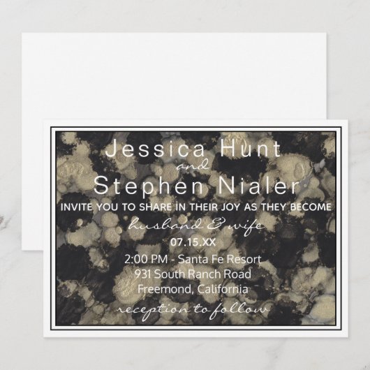 Wedding Uitnodiging Elegant Inks of Gold N Blacks (Voorkant / Achterkant)