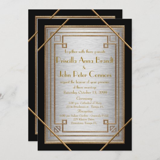 Wedding-uitnodiging, Great Gatsby, Silver b Kaart (Voorkant / Achterkant)