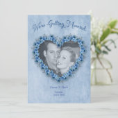 Wedding Uitnodigingshart Blauw Roos Foto invoegen Kaart (Staand voorkant)