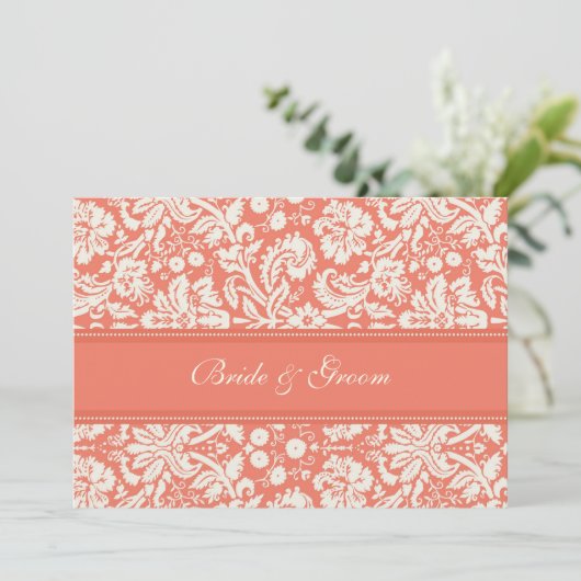 Wedding-uitvindingen Coral Cream Damask Kaart (Staand voorkant)