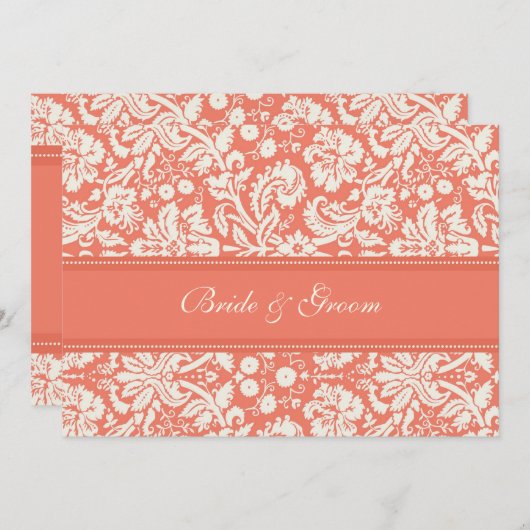 Wedding-uitvindingen Coral Cream Damask Kaart (Voorkant / Achterkant)