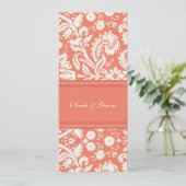 Wedding-uitvindingen Coral Cream Damask Kaart (Staand voorkant)