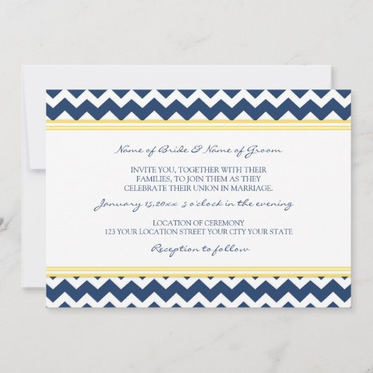 Wedding-uitvindingen Lemon Blue Chevron Kaart (Achterkant)