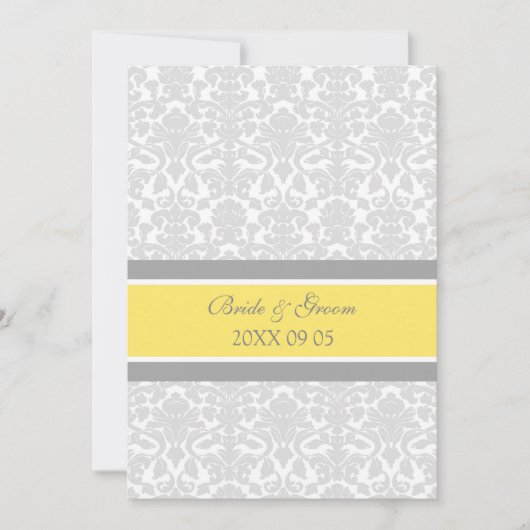 Wedding-uitvindingen Lemon Grey White Damask Kaart (Voorkant)