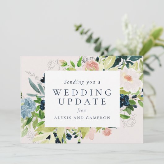 Wedding update blush floral wijzigen van de datum  save the date (Staand voorkant)