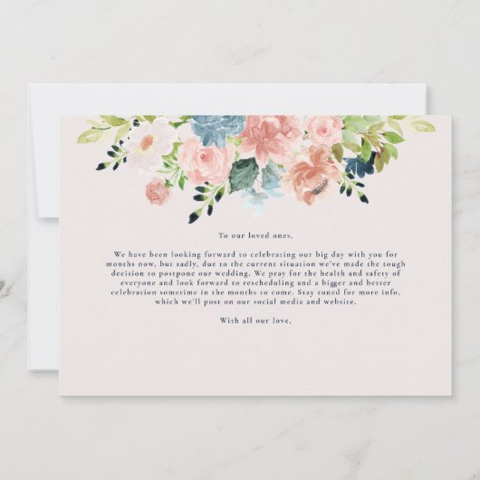 Wedding update blush floral wijzigen van de datum  save the date (Achterkant)
