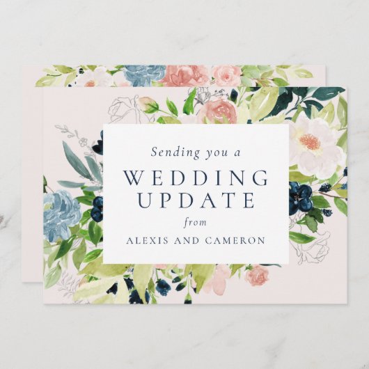 Wedding update blush floral wijzigen van de datum  save the date (Voorkant / Achterkant)