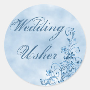 Wedding Usher Envelope zegels: Sky Blue Elegance Ronde Sticker