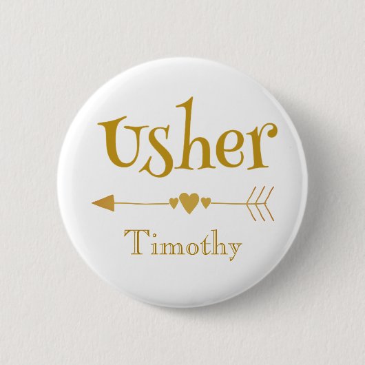Wedding Usher Gold en White Ronde Button 5,7 Cm (Voorkant)