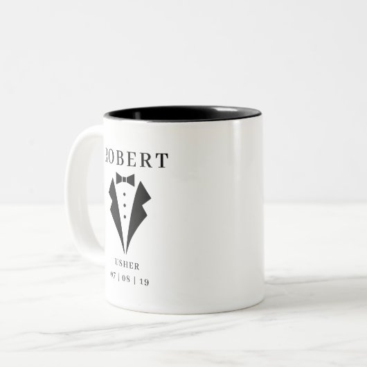 Wedding USHER Tuxedo Persoonlijke naam Tweekleurige Koffiemok (Voorkant links)