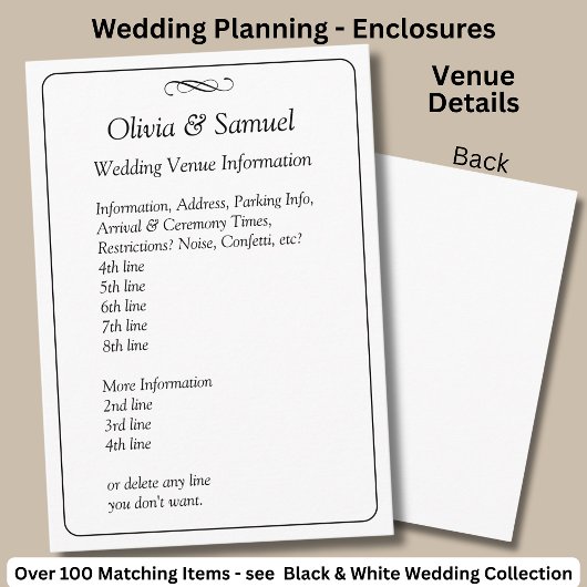 Wedding Venue info - Black White Infinity Scroll, Informatiekaartje