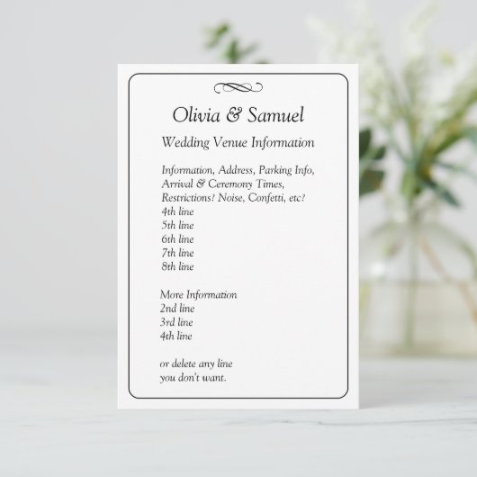 Wedding Venue info - Black White Infinity Scroll, Informatiekaartje (Staand voorkant)