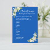 Wedding Venue info - Cobalt Blue & White Roses Wed Informatiekaartje (Staand voorkant)