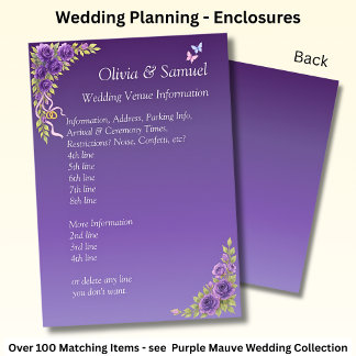Wedding Venue info - Paarse Mauve Bloemen & Wit Informatiekaartje