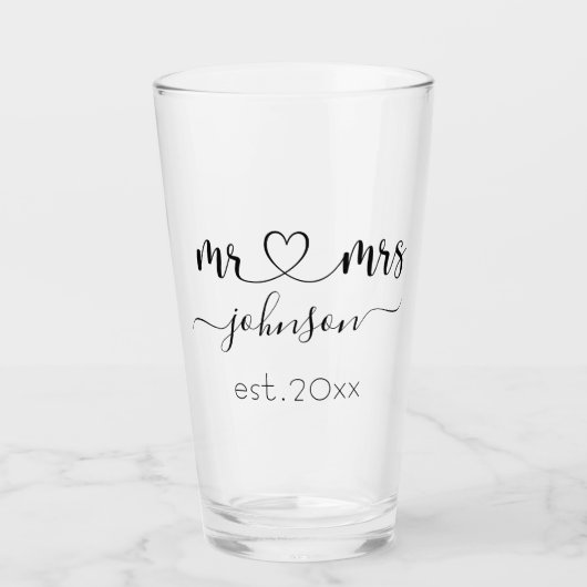 Wedding Verloving Heart de heer Mrs. Persoonlijke  Glas (Voorkant)