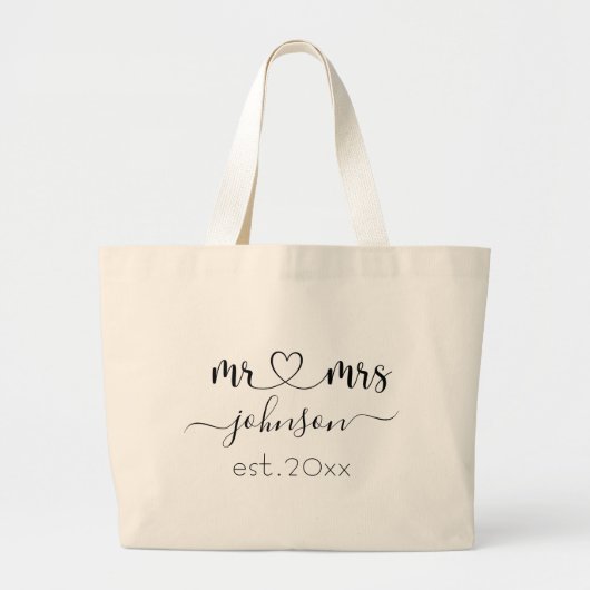 Wedding Verloving Heart de heer Mrs. Persoonlijke  Grote Tote Bag (Voorkant)
