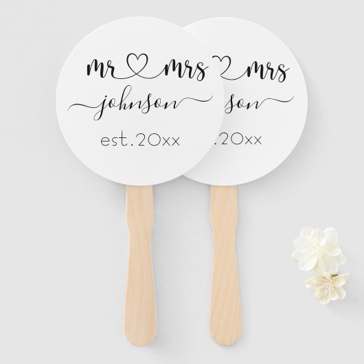 Wedding Verloving Heart de heer Mrs. Persoonlijke  Handwaaier (Voorkant en achterkant)