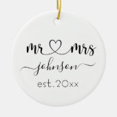 Wedding Verloving Heart de heer Mrs. Persoonlijke  Keramisch Ornament (Voorkant)
