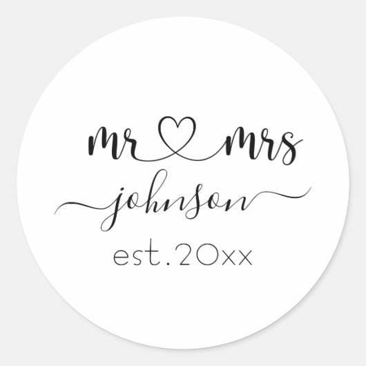 Wedding Verloving Heart de heer Mrs. Persoonlijke  Ronde Sticker (Voorkant)
