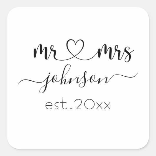 Wedding Verloving Heart de heer Mrs. Persoonlijke  Vierkante Sticker (Voorkant)
