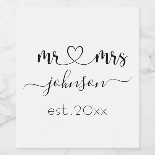 Wedding Verloving Heart de heer Mrs. Persoonlijke Wijn Etiket (Enkel label)