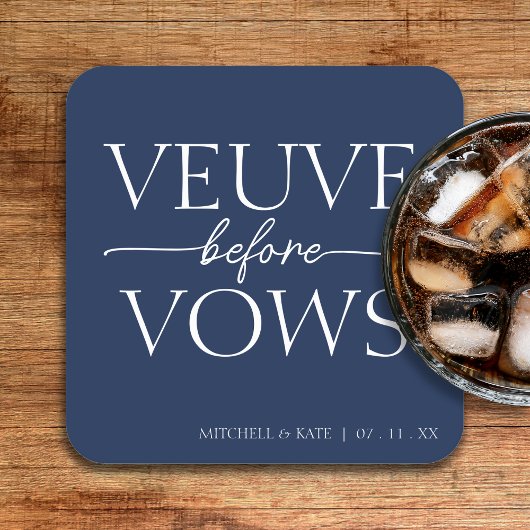 Wedding Veuve Before Vows Navyblauw & Wit Bruiloft Kartonnen Onderzetters