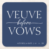 Wedding Veuve Before Vows Navyblauw & Wit Bruiloft Kartonnen Onderzetters (Voorkant)