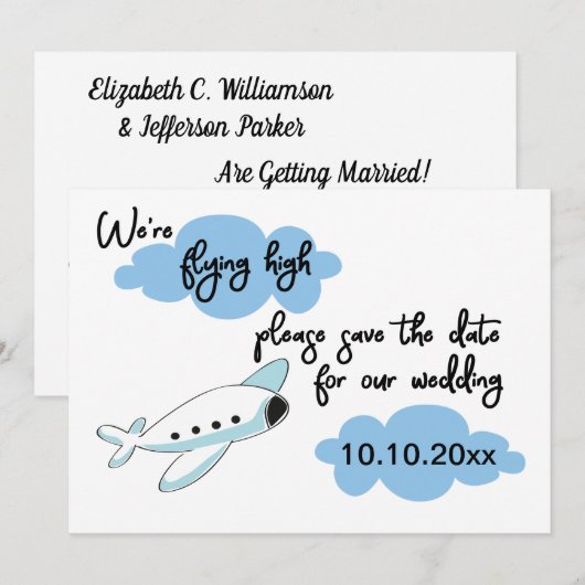 Wedding Vliegtuigbestemming Save the Date Kaart (Voorkant / Achterkant)