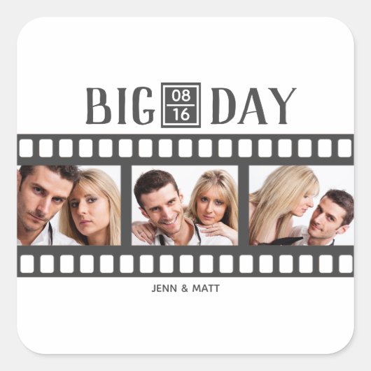 Wedding Voeg 3 foto's toe Leuke film Vierkante Sticker (Voorkant)
