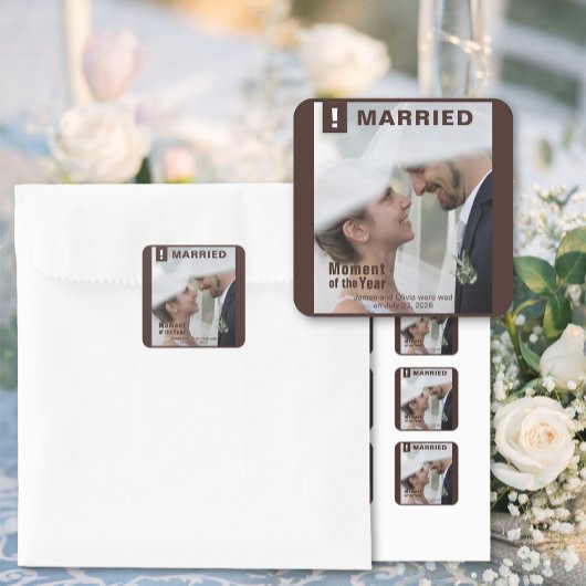 Wedding Voeg foto toe Fun Magazine Hoesje Vierkante Sticker