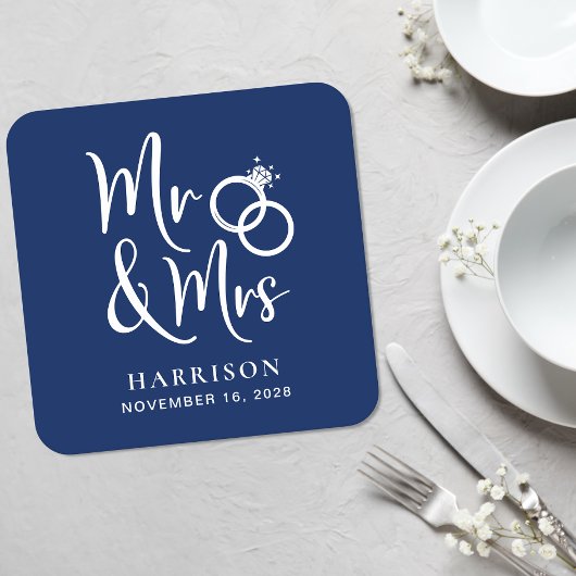 Wedding voor de heer Mrs Navy Blue Kartonnen Onderzetters