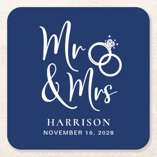 Wedding voor de heer Mrs Navy Blue Kartonnen Onderzetters (Voorkant)