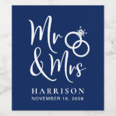 Wedding voor de heer Mrs Navy Blue Wijn Etiket (Enkel label)
