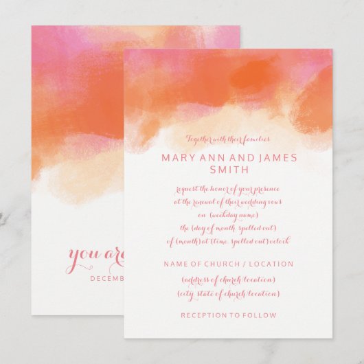 Wedding Vow Renewal Blush Pink Coral Waterverf Kaart (Voorkant / Achterkant)