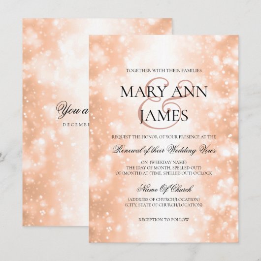Wedding Vow Renewal Roos Gold Shimmer Lights Kaart (Voorkant / Achterkant)
