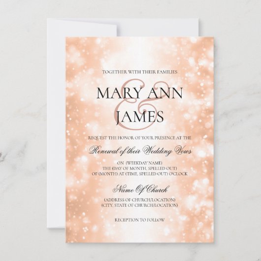 Wedding Vow Renewal Roos Gold Shimmer Lights Kaart (Voorkant)