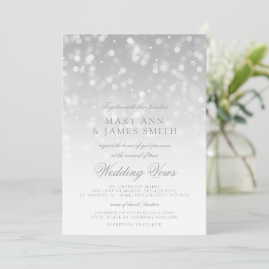Wedding Vow Renewal Silver Bokeh Sparkle Lights Kaart (Staand voorkant)