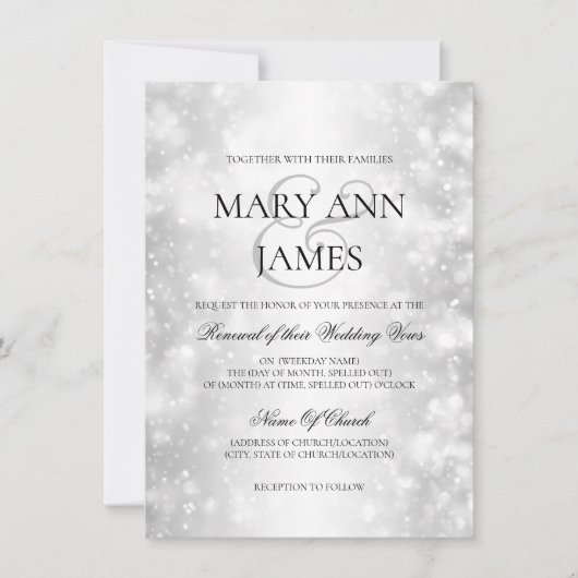 Wedding Vow Renewal Silver Shimmer Lights Kaart (Voorkant)