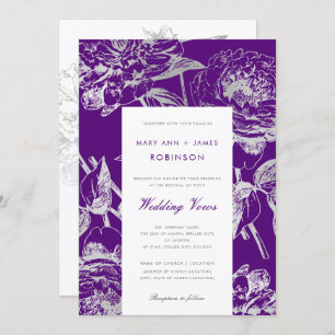 Wedding Vow Renewal Simple Floral Silver Paars Kaart