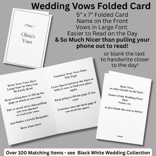 Wedding Vows Folded Card Black White Kaart