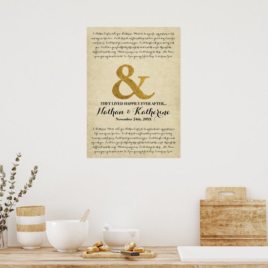 Wedding Vows Gold Ampersand , gelukkig altijd na Poster (Keuken)