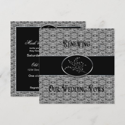 Wedding Vows Renewal Uitnodiging - Zwart/Zilver (Voorkant / Achterkant)