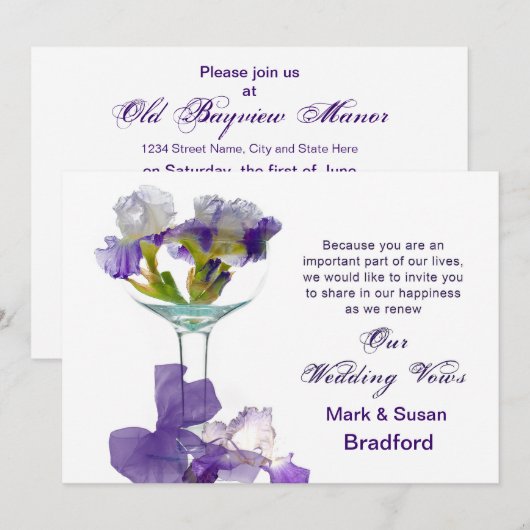 Wedding Vows Renewal Uitnodigingen - Paarse Iris (Voorkant / Achterkant)