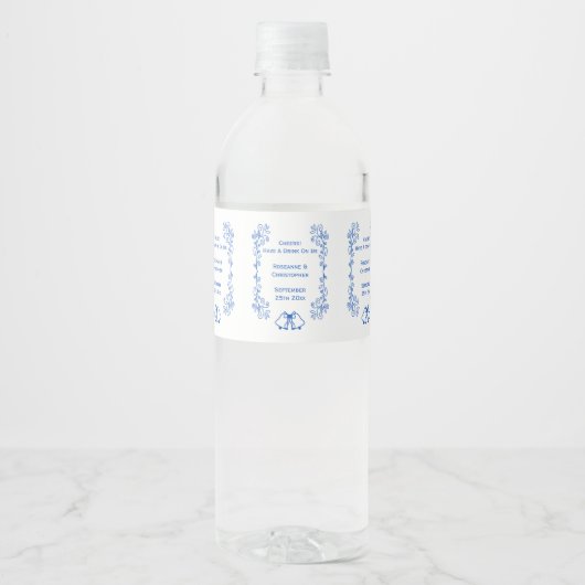 Wedding Water Bottle Label Blue Sapphire Bells Waterfles Etiket (Voorkant)