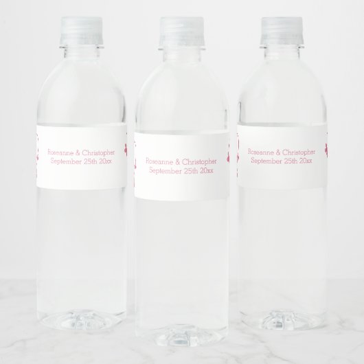 Wedding Water Bottle Label Roze Hart Vlinders Waterfles Etiket (Flessen)