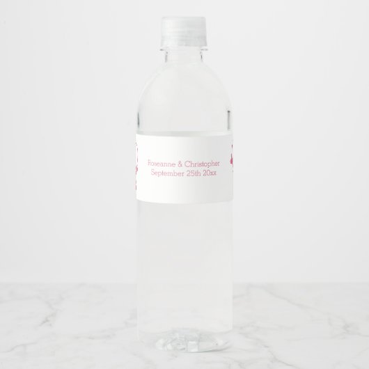 Wedding Water Bottle Label Roze Hart Vlinders Waterfles Etiket (Voorkant)