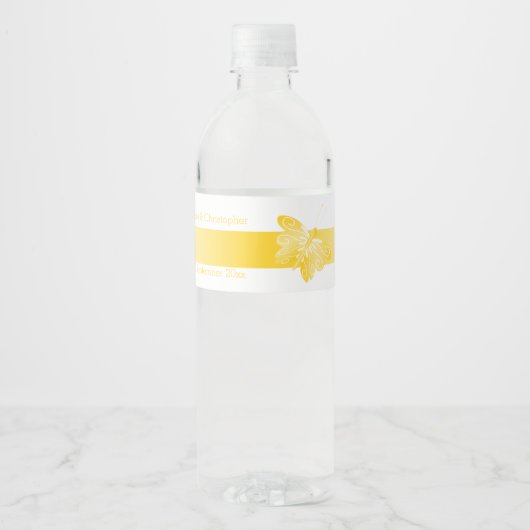 Wedding Water Fles Label Yellow Butterfly Waterfles Etiket (Voorkant)