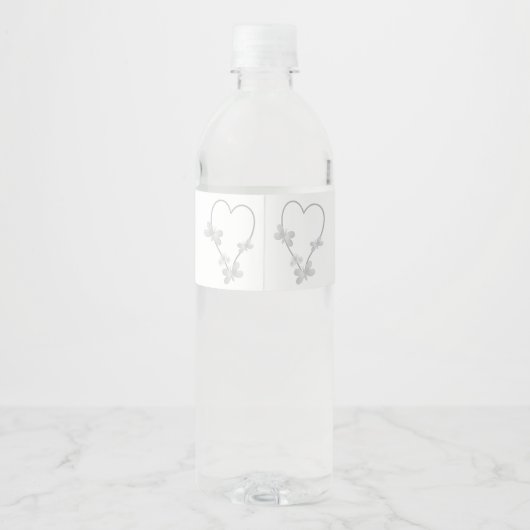 Wedding Water Fles Label Zilveren Hart Vlinder Waterfles Etiket (Achterkant)