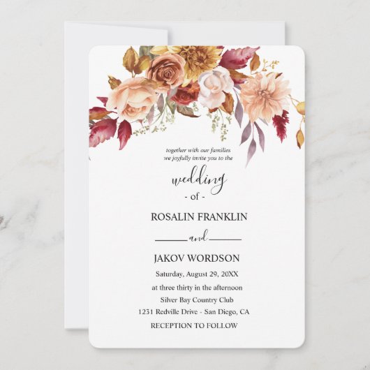 wedding watercolor rustic floral  kaart (Voorkant)