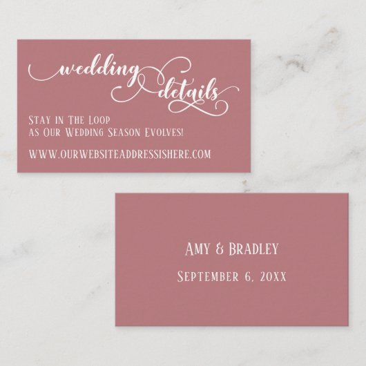Wedding Website Details Script Dark Dusty Roos Informatiekaartje (Voorkant / Achterkant)